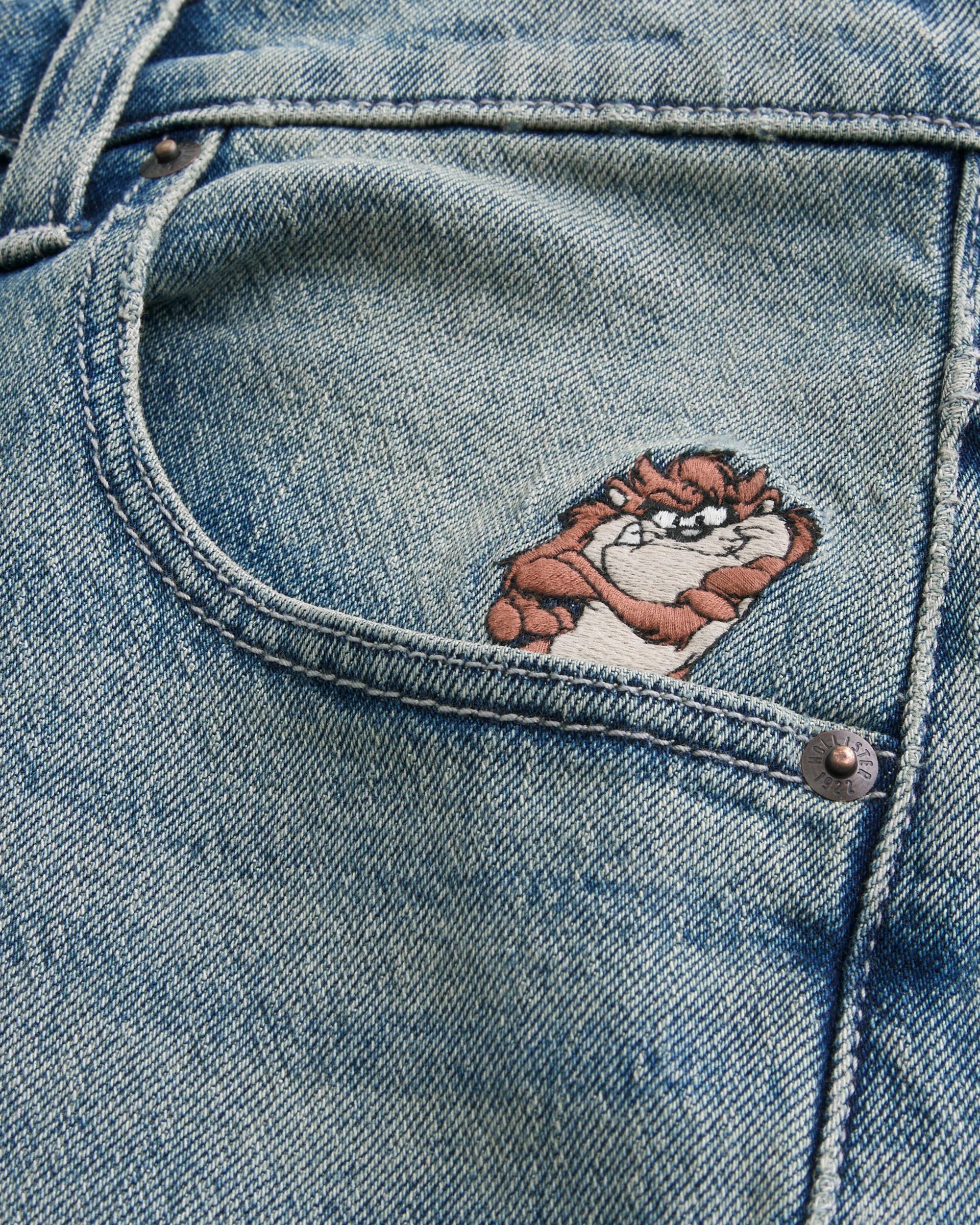 Below-the-Knee Washed Black Super Baggy Denim Shorts Product Image