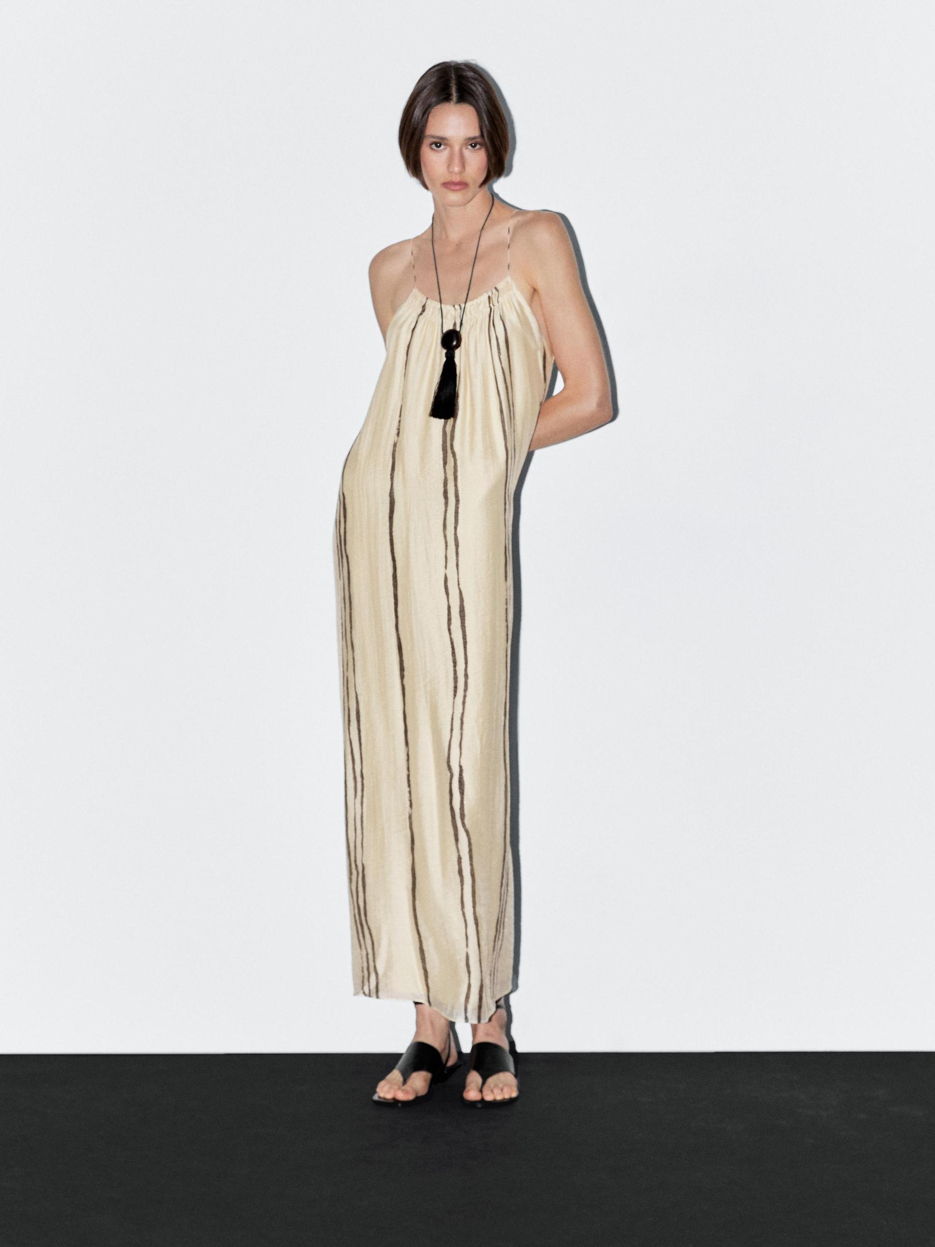 Flowing stripe print midi dress Product Image