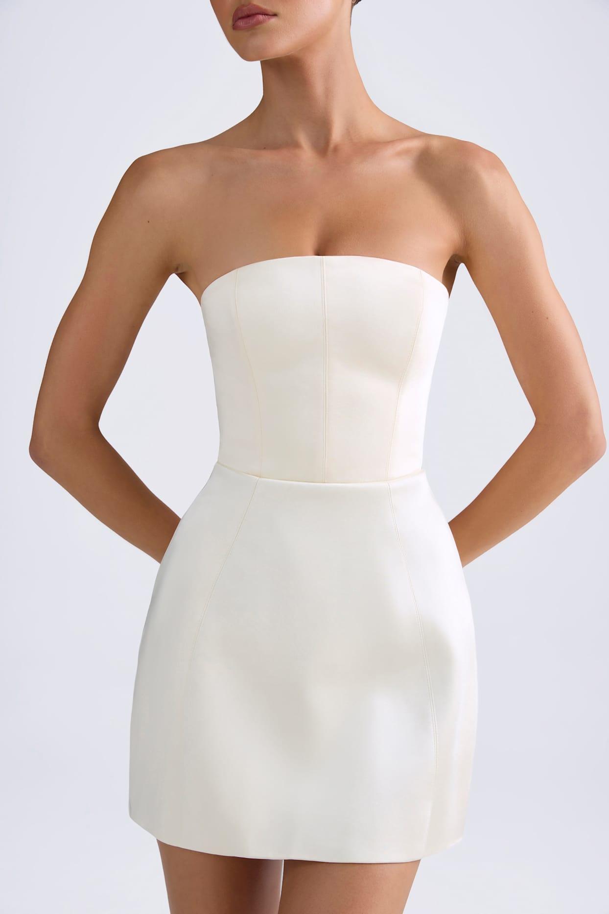 Bandeau Structured Tulip Mini Dress in Ivory Product Image