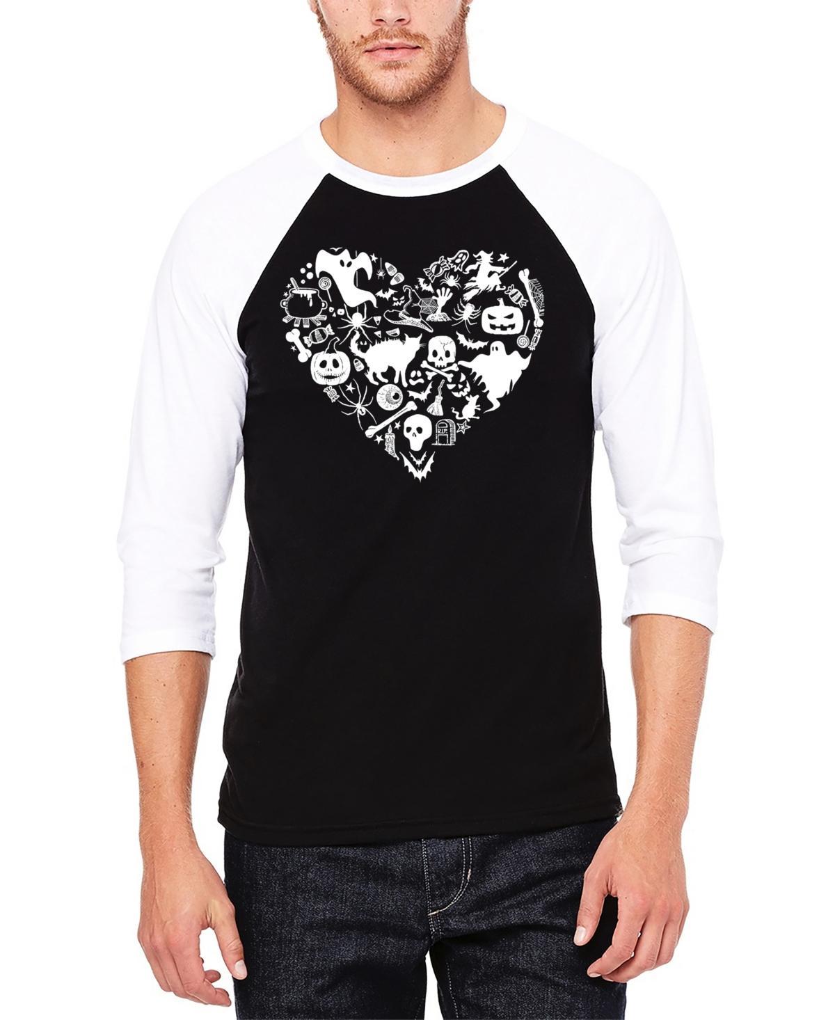 La Pop Art Mens Halloween Heart Raglan Baseball Word Art T-Shirt - Grey Product Image