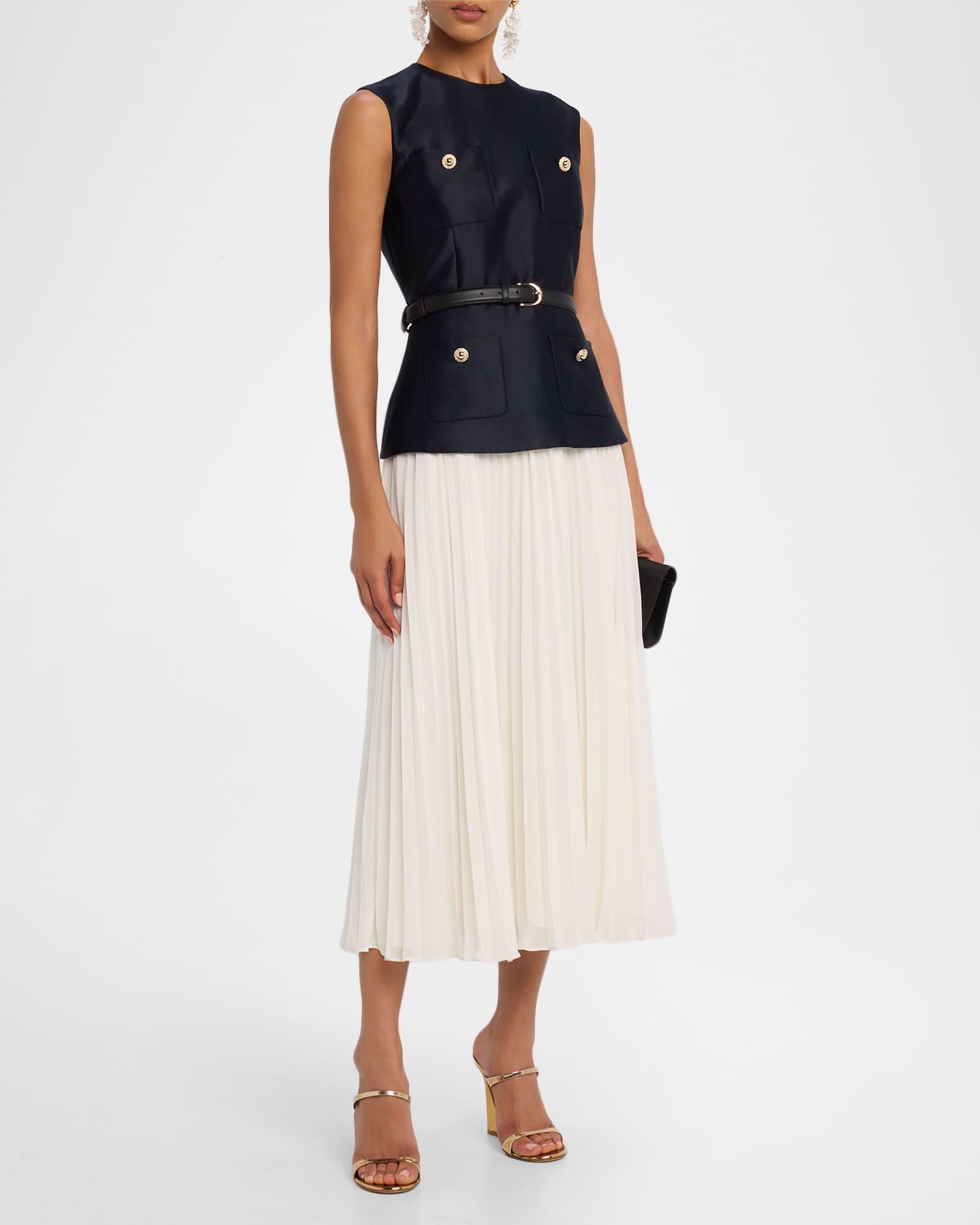 Belted Mixed-Media Midi Dress Product Image