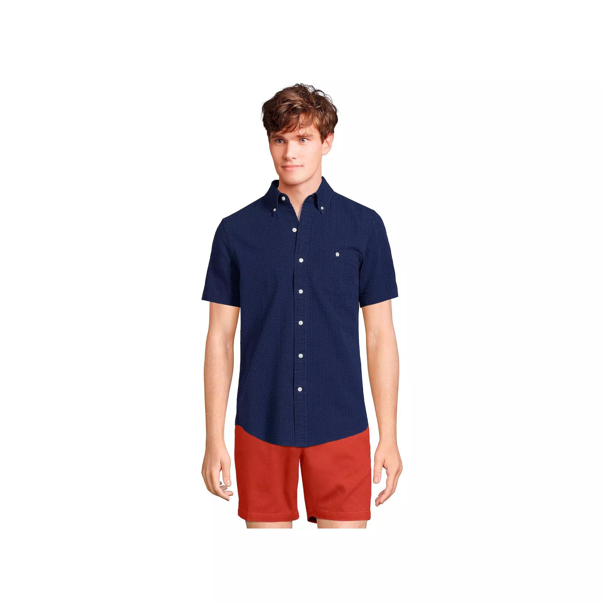 Men's Lands' End Button-Down Seersucker Shirt,  Product Image