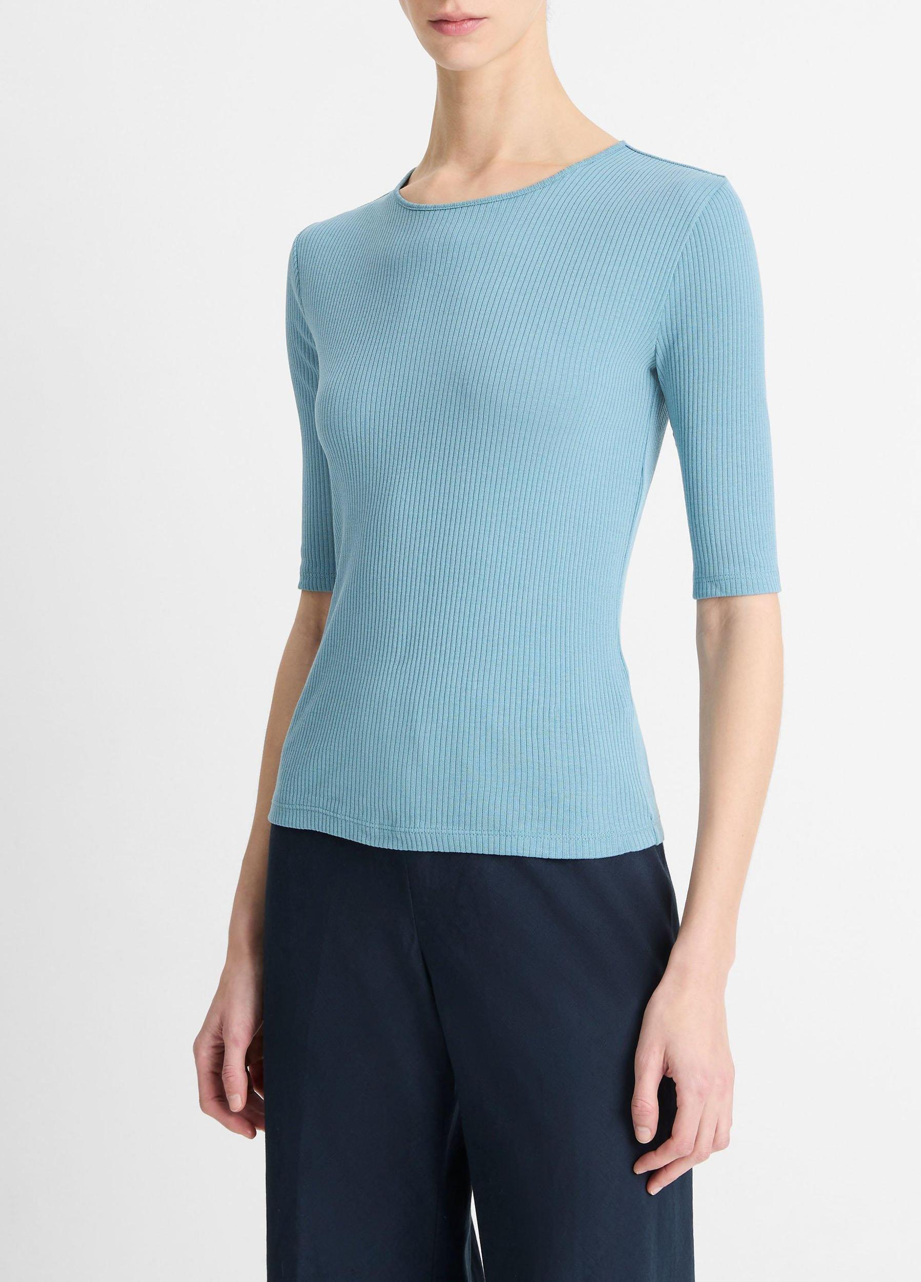 Ribbed Pima Cotton Elbow-Sleeve T-Shirt Product Image