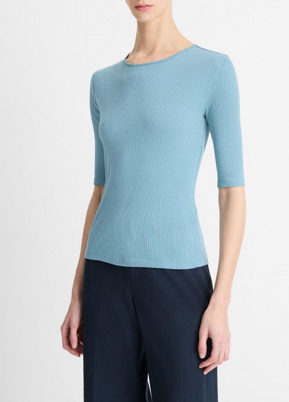 Ribbed Pima Cotton Elbow-Sleeve T-Shirt Product Image