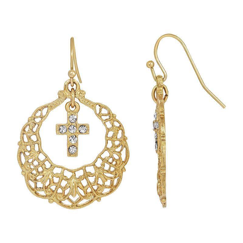 Symbols of Faith Cross Drop Earrings, Womens, Gold Tone Product Image