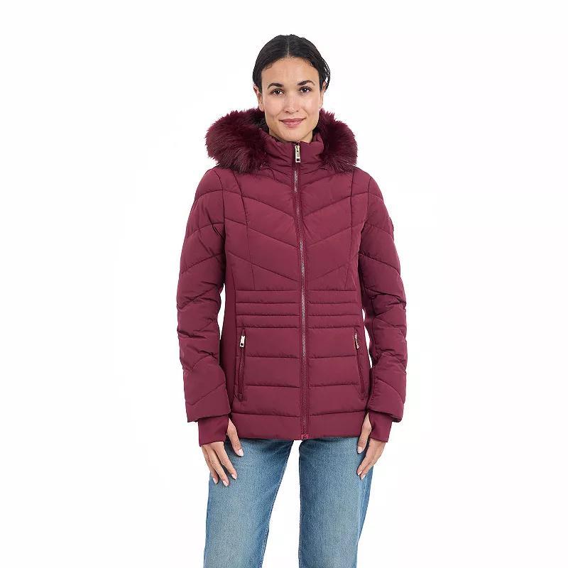 Womens London Fog Promo Fitted Puffer Jacket Brown Product Image