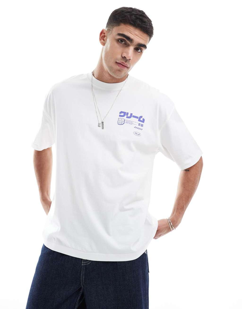 ASOS DESIGN oversized t-shirt with drinks graphic in white Product Image
