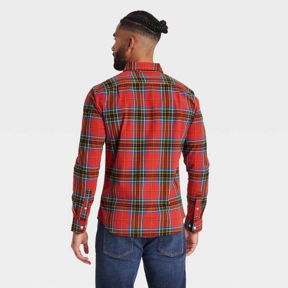 Mens Long Sleeve Plaid Poplin Shirt - Goodfellow & Co Stewart Red XL Product Image