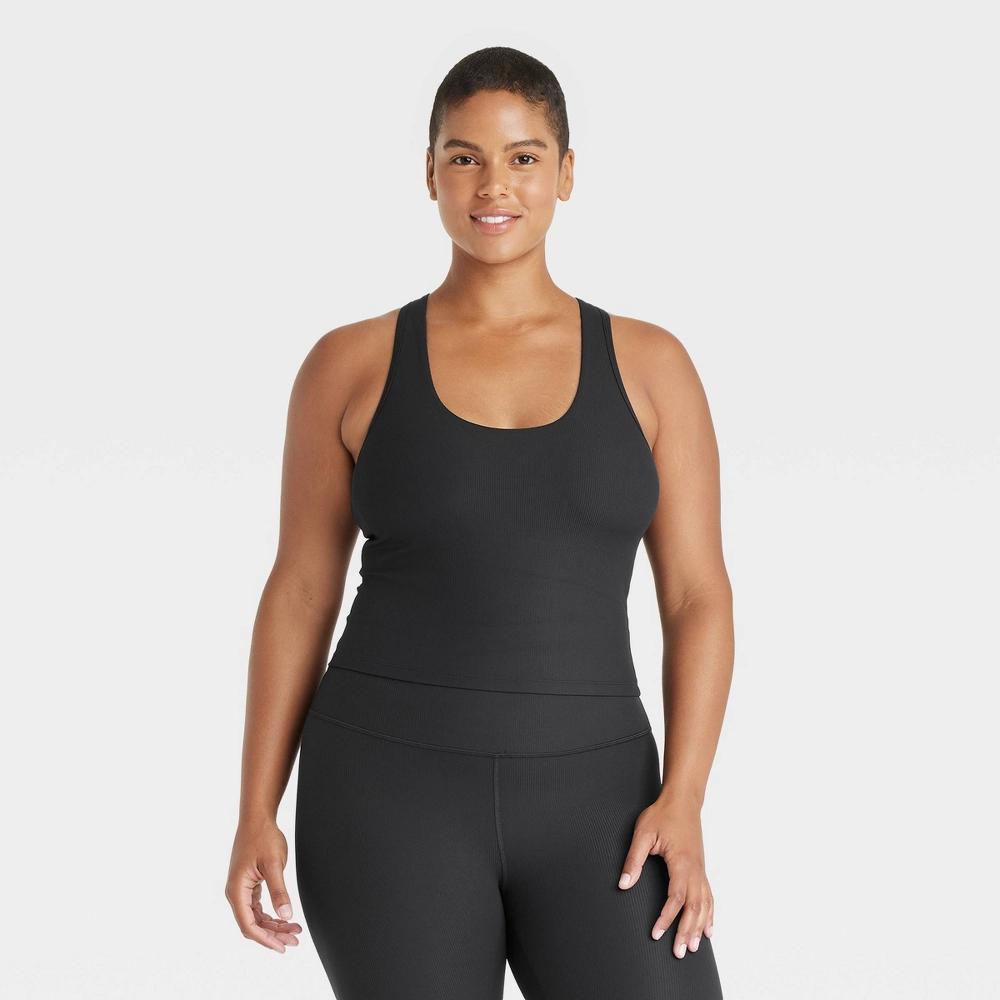 Womens Everyday Soft Rib Racerback Cropped Support Tank Top - All In Motion Black XS Product Image