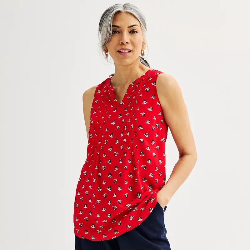 Petite Croft & Barrow Pintuck Sleeveless Shell Top, Womens Product Image