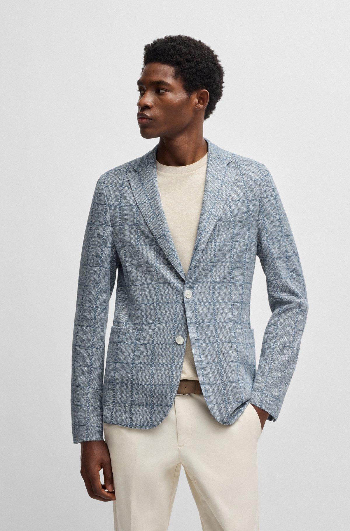 BOSS - Slim-fit blazer in checked stretch fabric - Light Blue Product Image