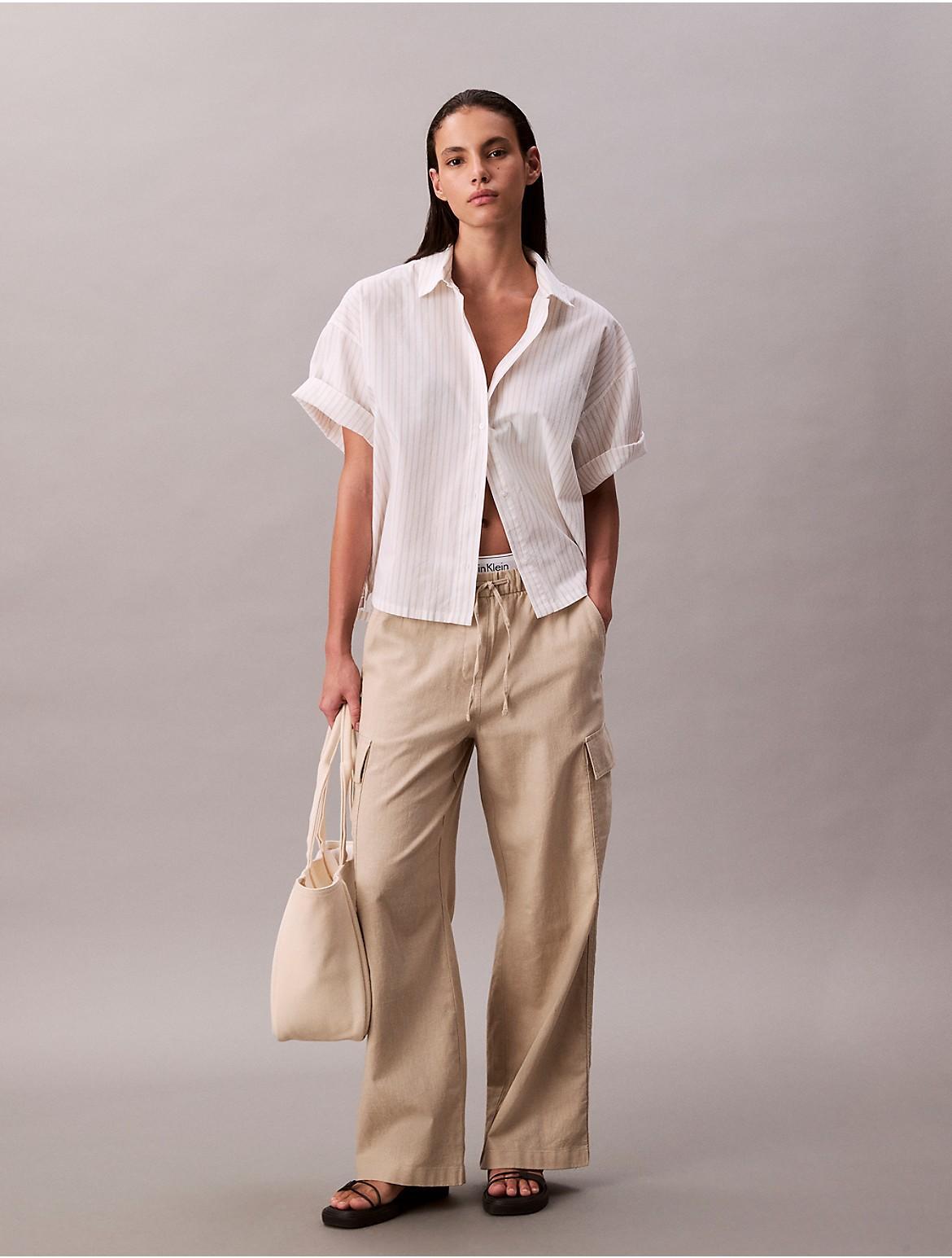 Calvin Klein Womens Linen Blend Cargo Pants - Brown Product Image