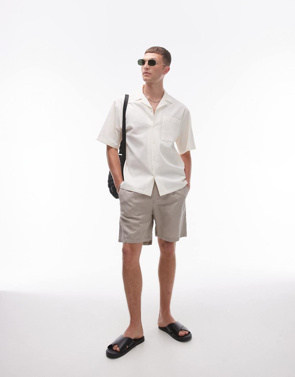 Topman short sleeve relaxed seersucker shirt in ecru Product Image