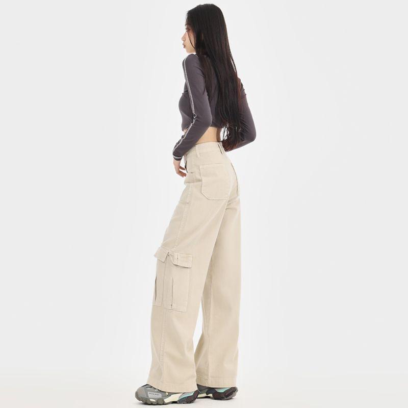 Mid Waist Pocket Detail Wide Leg Jeans Product Image