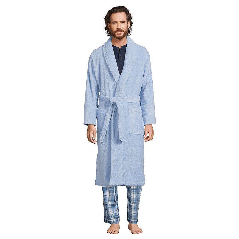 Big & Tall Lands End Calf-Length Turkish Terry Robe, Mens Deep Green Product Image