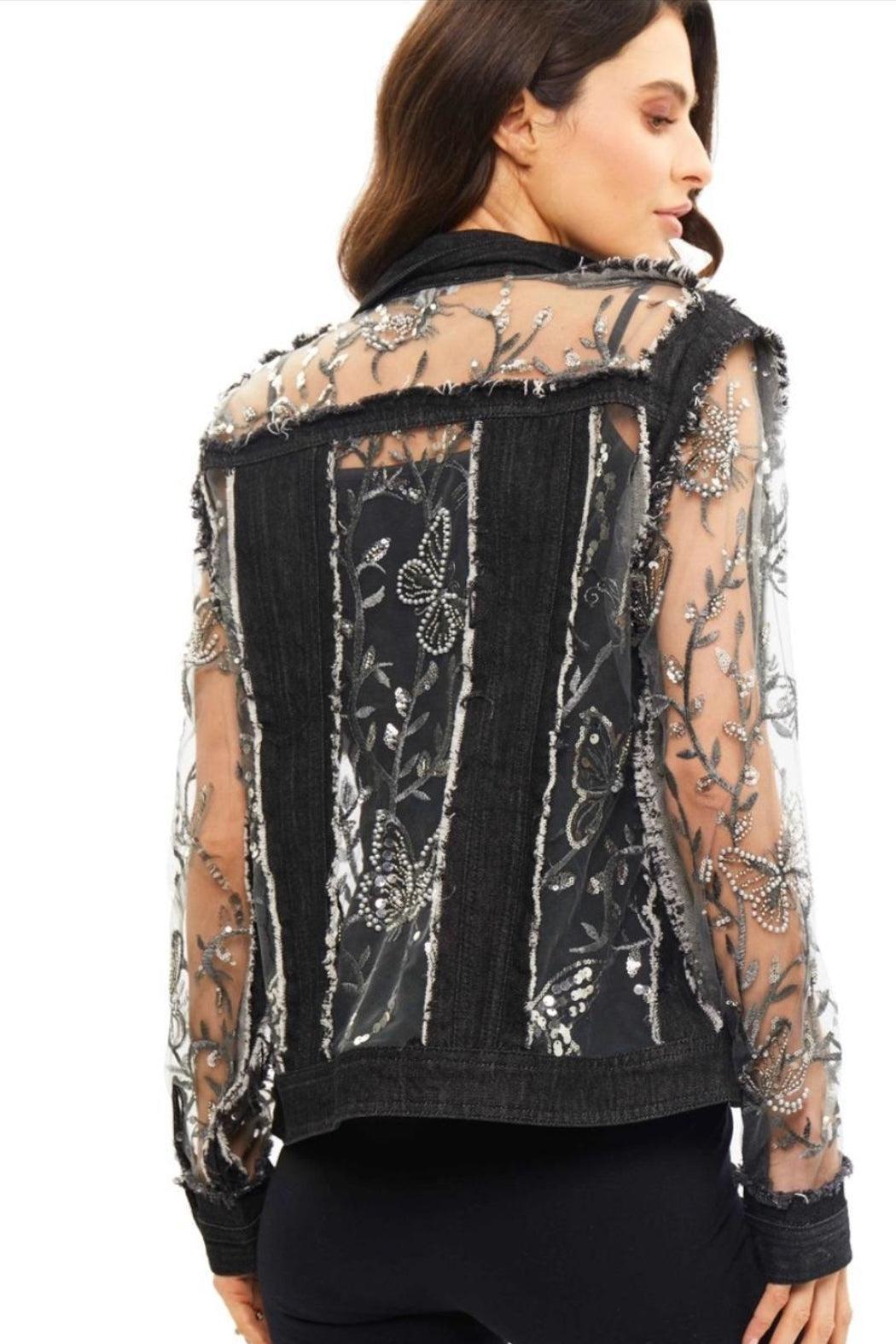 Black Embellished Denim Jacket Product Image