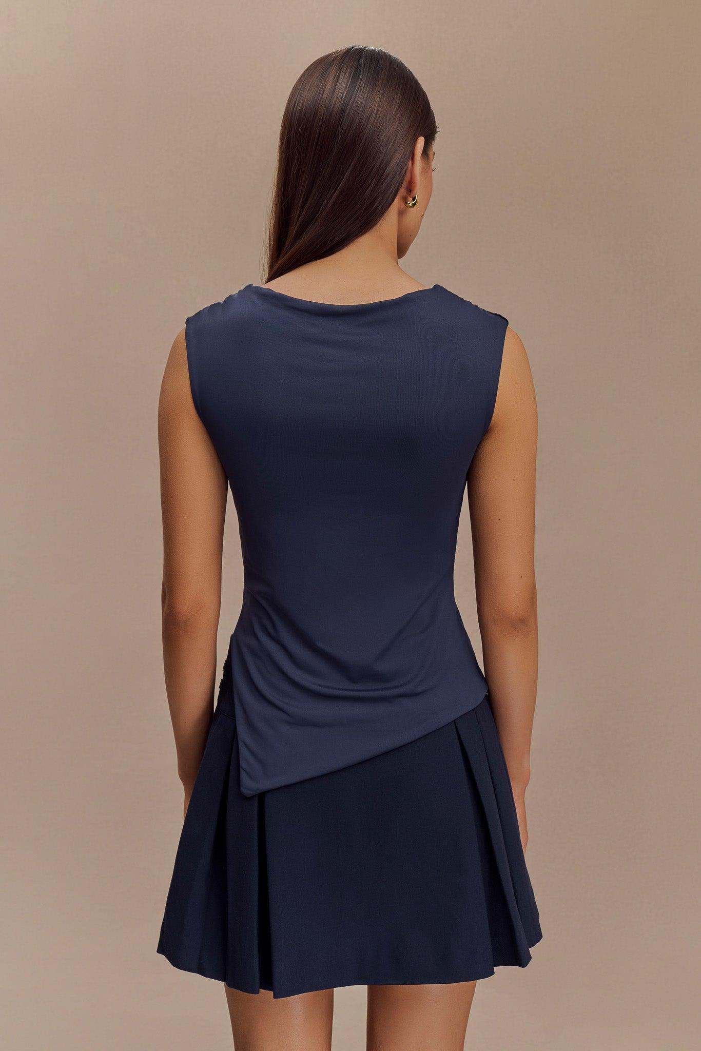 Lisette Asymmetric Recycled Nylon Top - Dark Navy Product Image