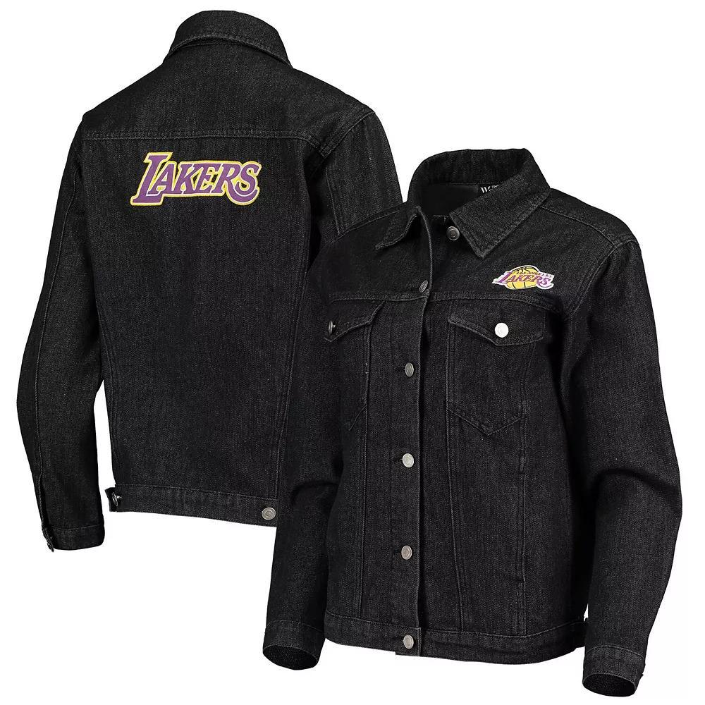 Women's The Wild Collective Black Los Angeles Lakers Patch Denim Button-Up Jacket, Size: XL Product Image