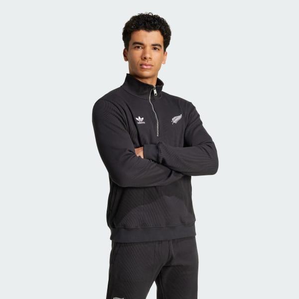 adidas All Blacks Essentials Half-Zip Waffle Sweatshirt All Black 2XL Mens Product Image