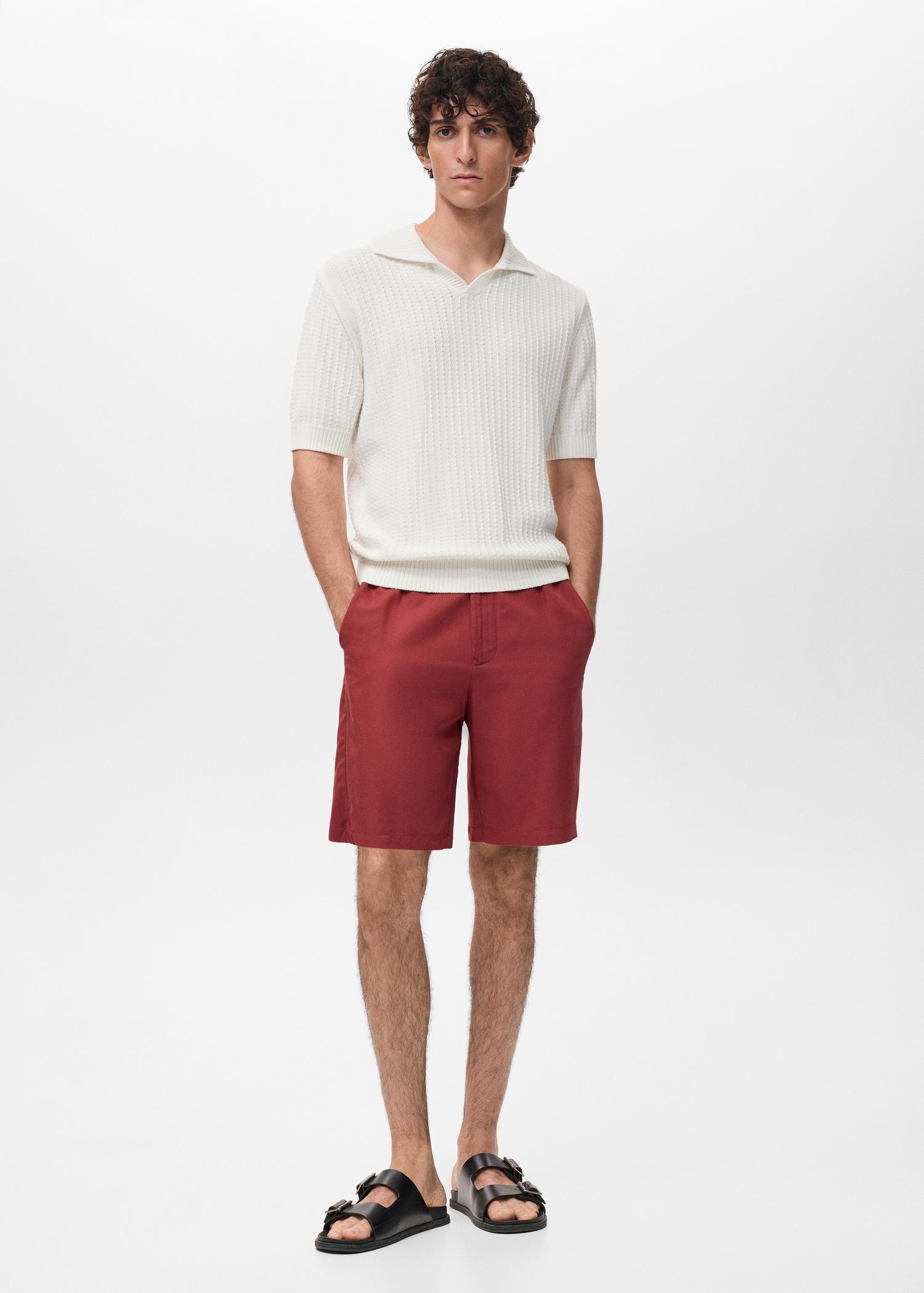 Linen-blend shorts with an elastic waistband - Men | MANGO USA Product Image