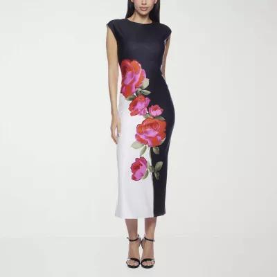 Premier Amour Womens Sleeveless Floral Midi Sheath Dress Product Image