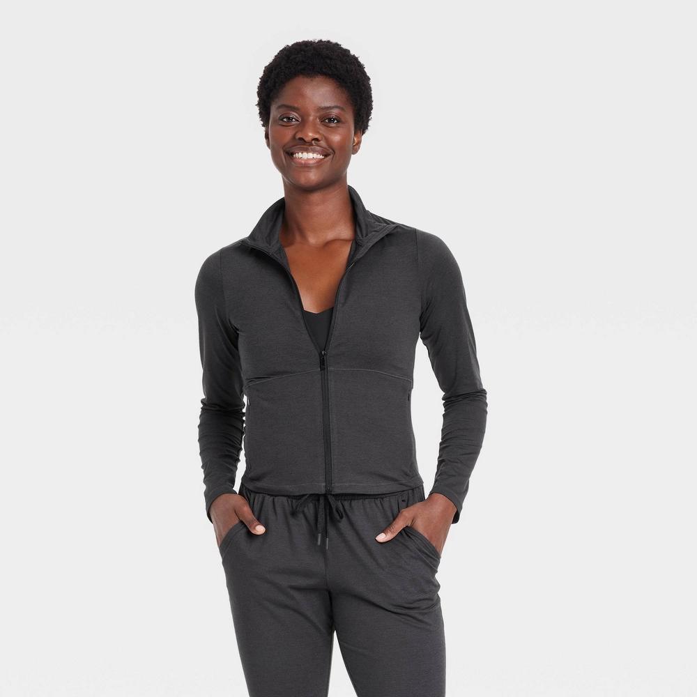 Womens Soft Stretch Full Zip Jacket - All In Motion Heathered Black L Product Image