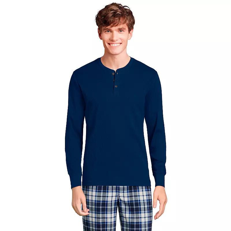 Men's Lands' End Ribbed Pajama Sleep Henley, Size: Medium, Deep  Blue Product Image