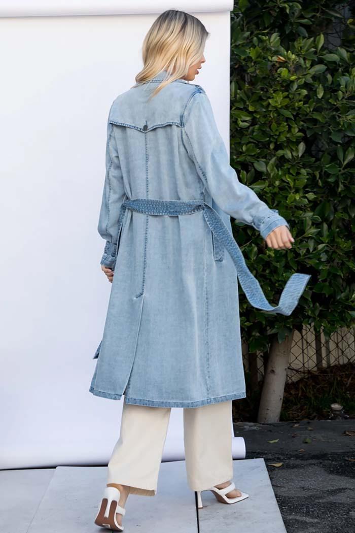 Denim Garment Washed Trench Coat Product Image