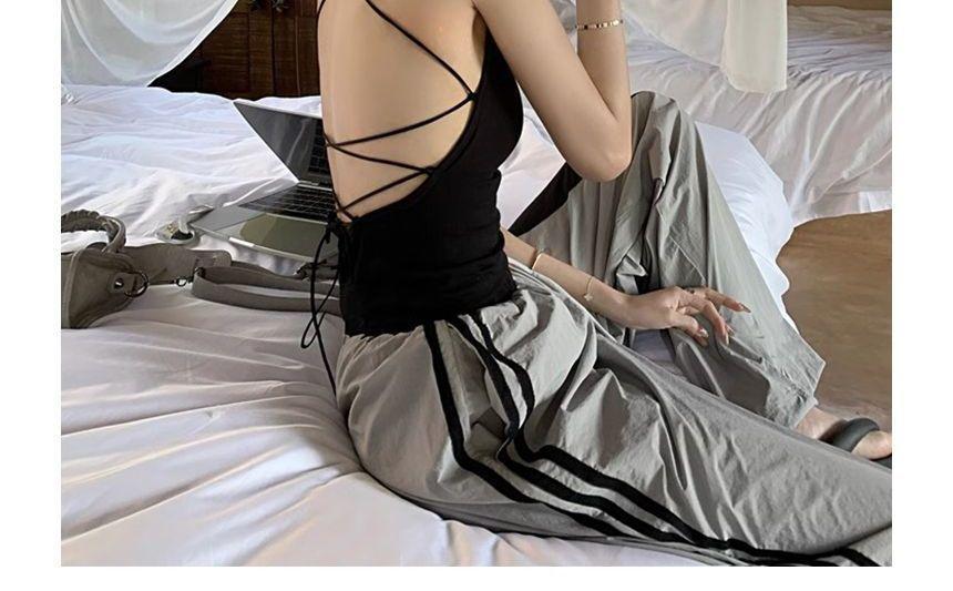 Halter Plain Open Back Padded Crop Cami Top Product Image