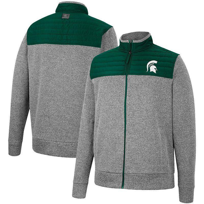 Mens Colosseum Gray/Green Michigan State Spartans Putter Herringbone Full-Zip Jacket Product Image