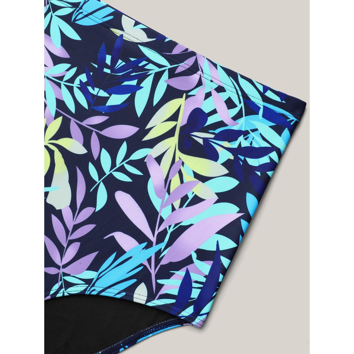 Plus Size Tropical Flowers Lace Tied Swim Dress Women's Swimwear Aegean Beach Bodycon V-neck High stretch Curve Swim Dresses BloomChic 14-16/1X Product Image