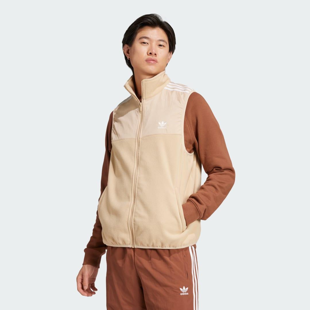 adidas Adicolor 3-Stripes Microfleece Vest Magic Beige M Mens Product Image