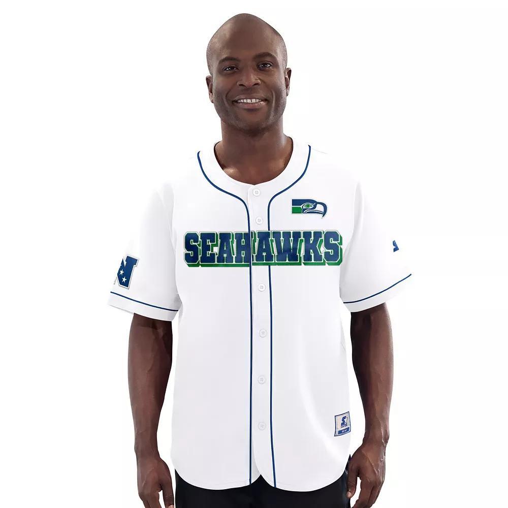 Men's Starter White Seattle Seahawks Relay Vintage Full-Button Baseball Jersey,  Product Image