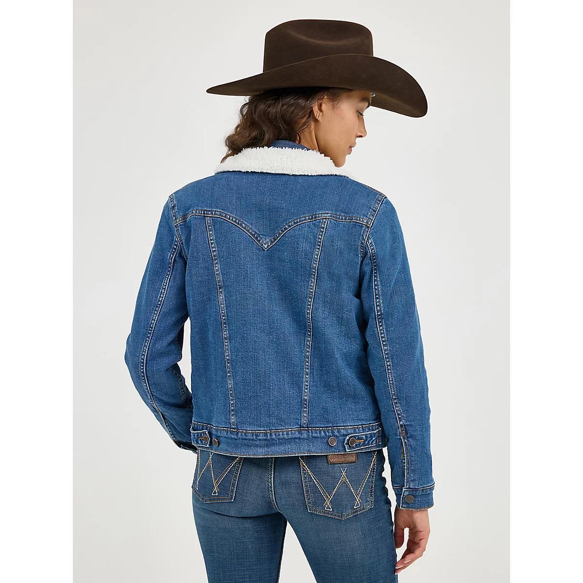 Women's Wrangler Retro® Sherpa Lined Western Denim Jacket in Denim Product Image