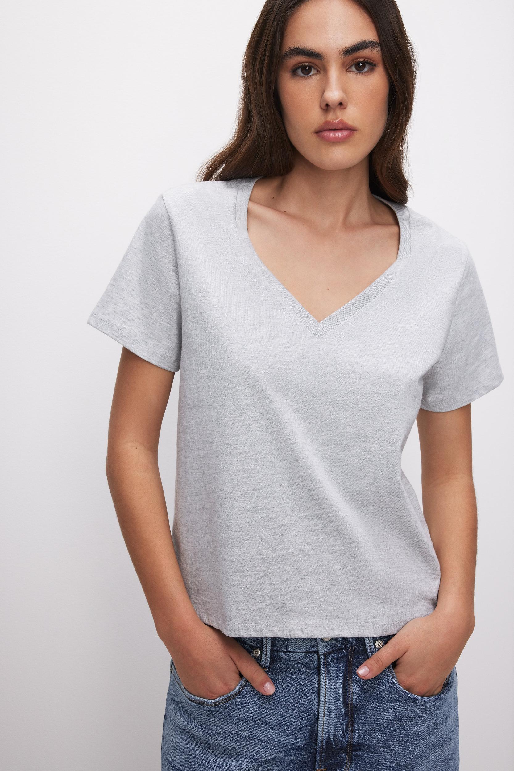 COTTON CLASSIC V-NECK TEE | HEATHER GREY001 Product Image