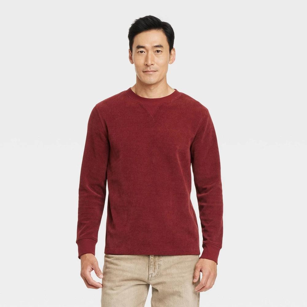 Mens Long Sleeve Textured T-Shirt - Goodfellow & Co Maroon L Product Image