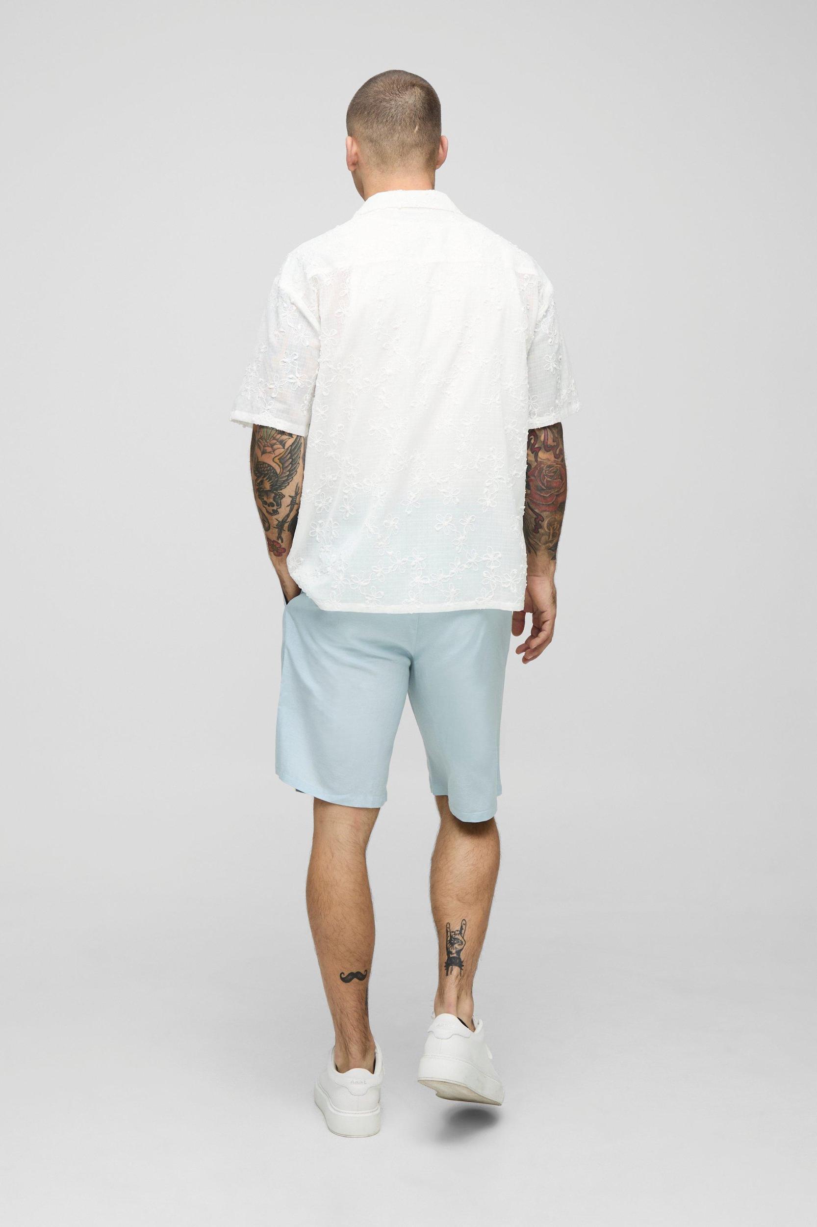 Elasticated Waist Relaxed Fit Mid Length Linen Blend Short | boohooMAN USA Product Image