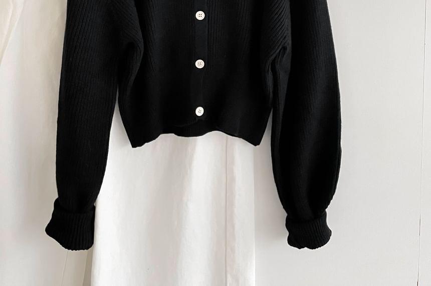 Round Neck Plain Ribbed Cardigan Product Image