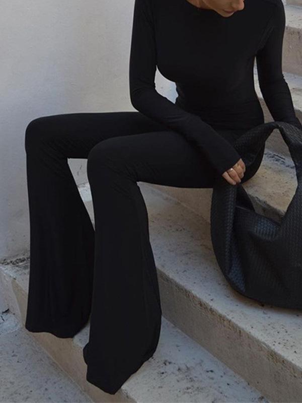 Backless Long Sleeve Flare Leg Jumpsuit Product Image