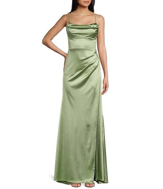 B. Darlin Cowl Neck Spaghetti Strap Lace Up Back Dress Product Image