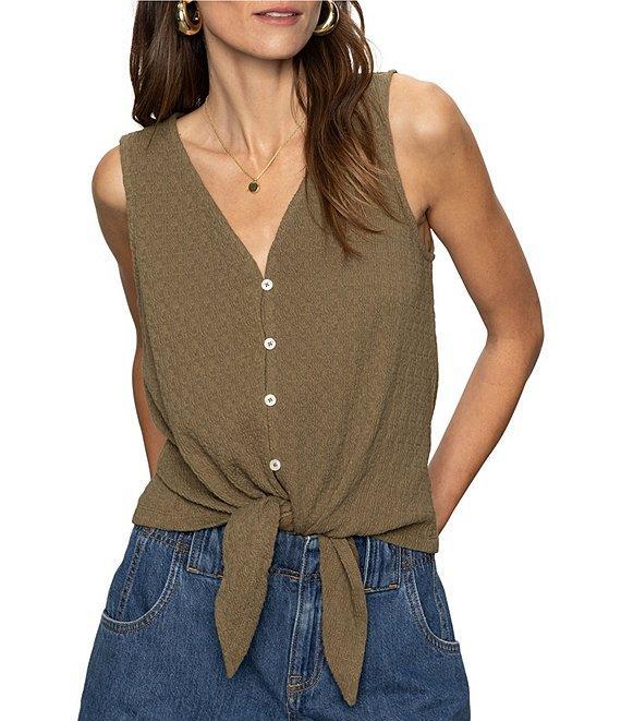 Sanctuary Textured Knit V-Neck Sleeveless Button Tie-Front Shell Top Product Image