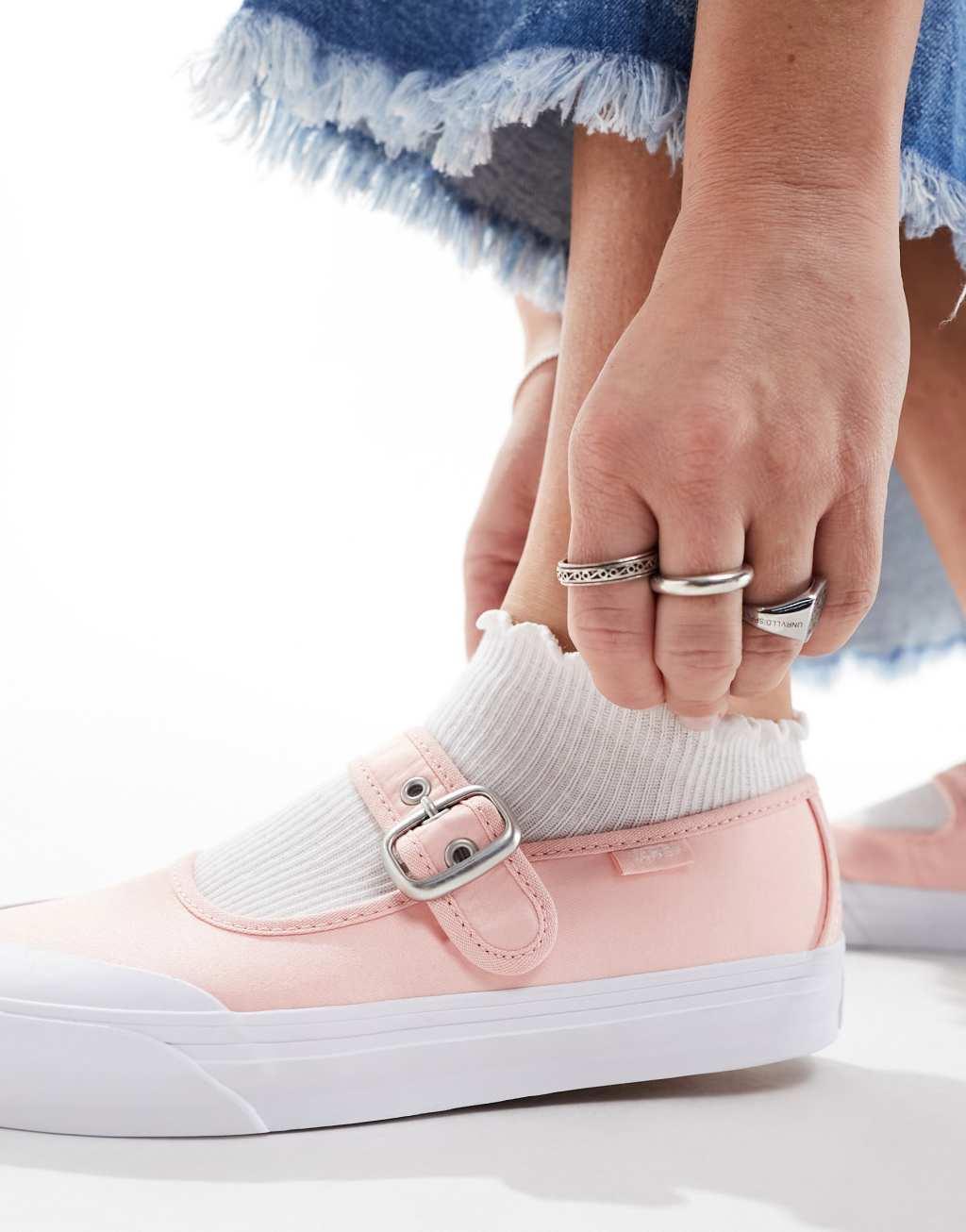 Vans Mary Jane sneaker flats in pink and white Product Image