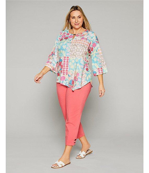 Allison Daley Plus Size Lattice Hem Pull-On Straight Leg Cropped Pants Product Image