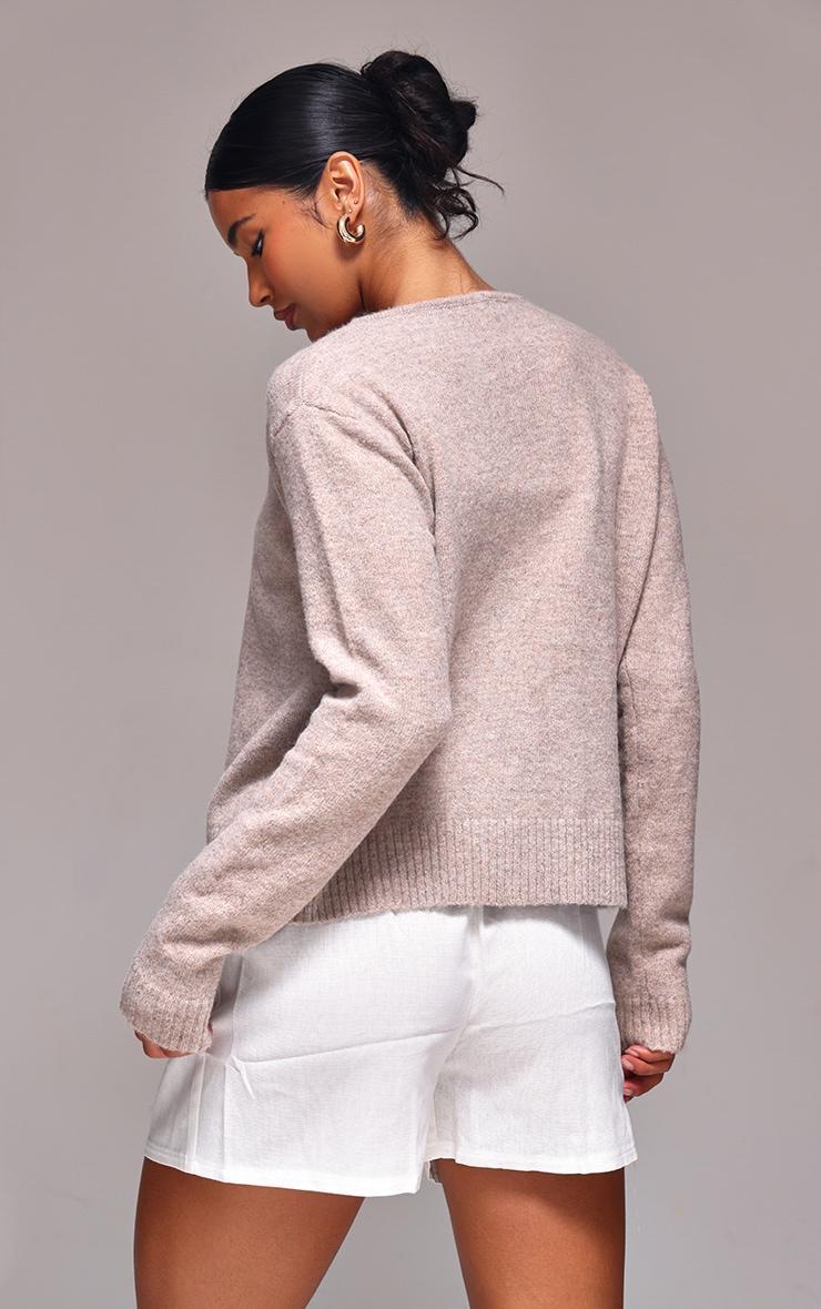 Taupe Melange Soft Knit Basic Button Up Cardigan Product Image