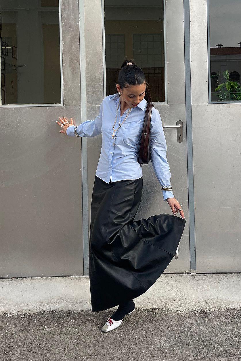 PU Flowy Midi Skirt Product Image