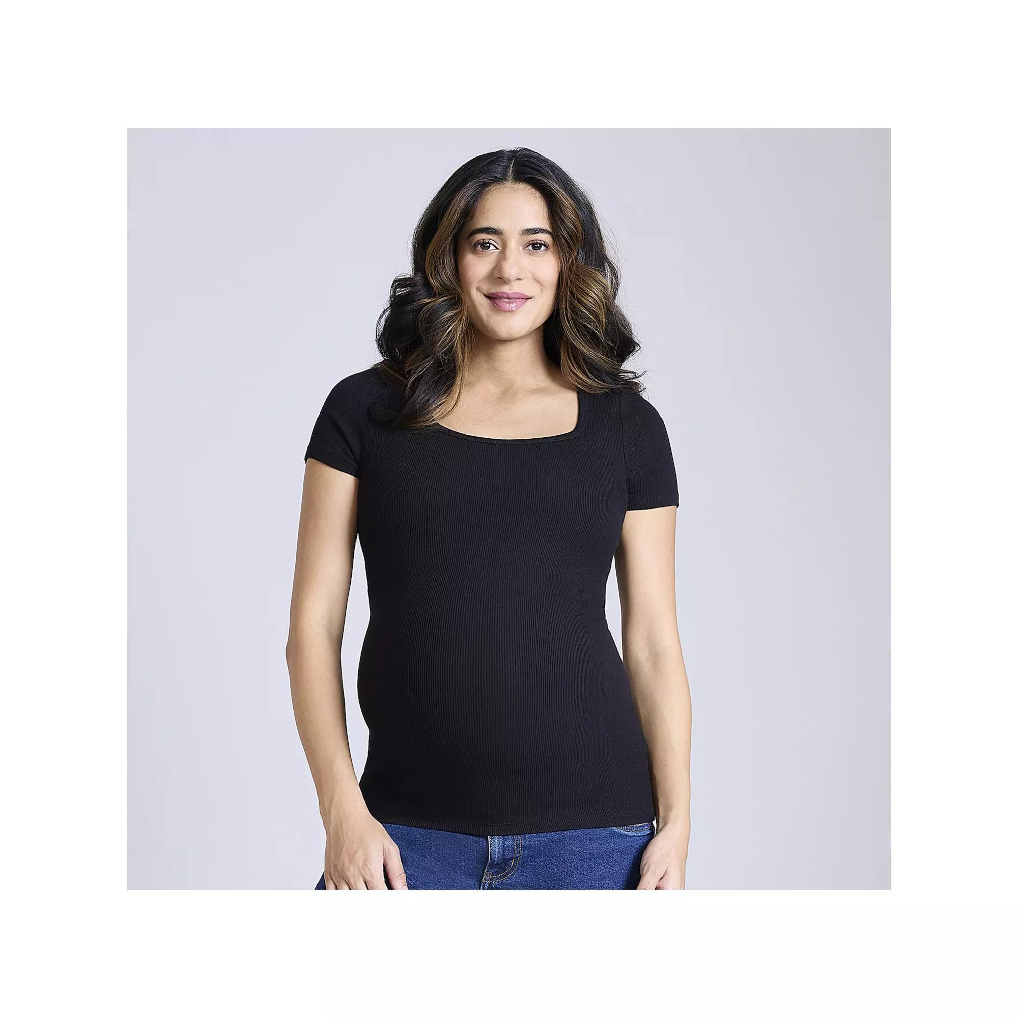 Maternity Motherhood® Squareneck Short Sleeve Top, Women's, Size: XXL-MAT, Black Product Image