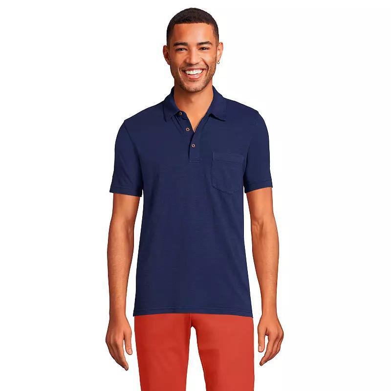 Mens Lands End Slub Pocket Polo Deep Blue Product Image