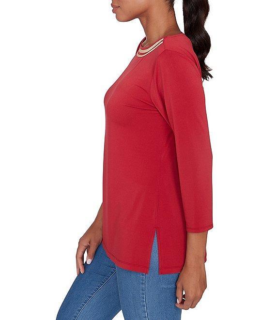 Ruby Rd. Solid Embellished Boat Neck 3/4 Sleeve Knit Top Product Image