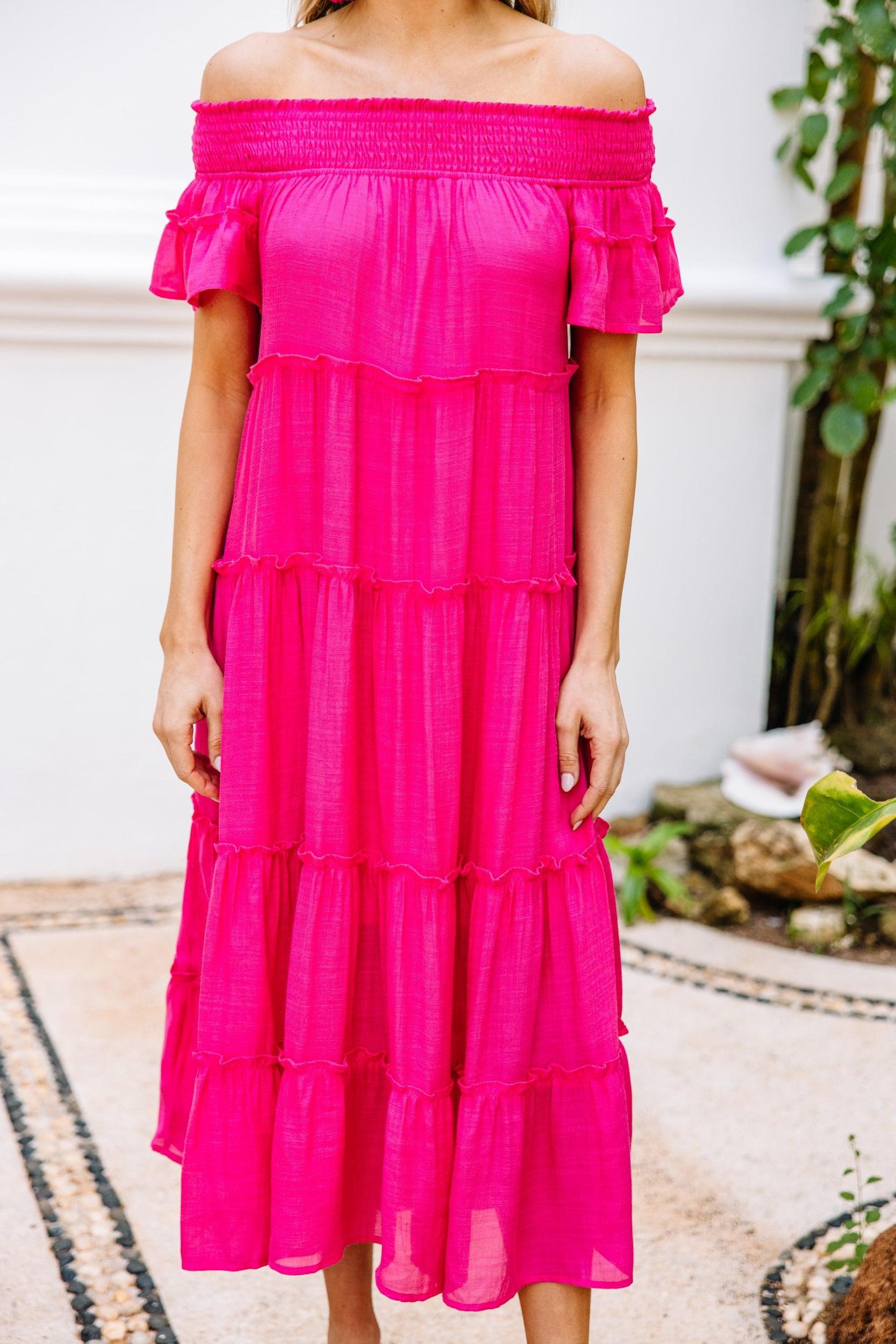Create Your Joy Fuchsia Pink Tiered Midi Dress Female Product Image