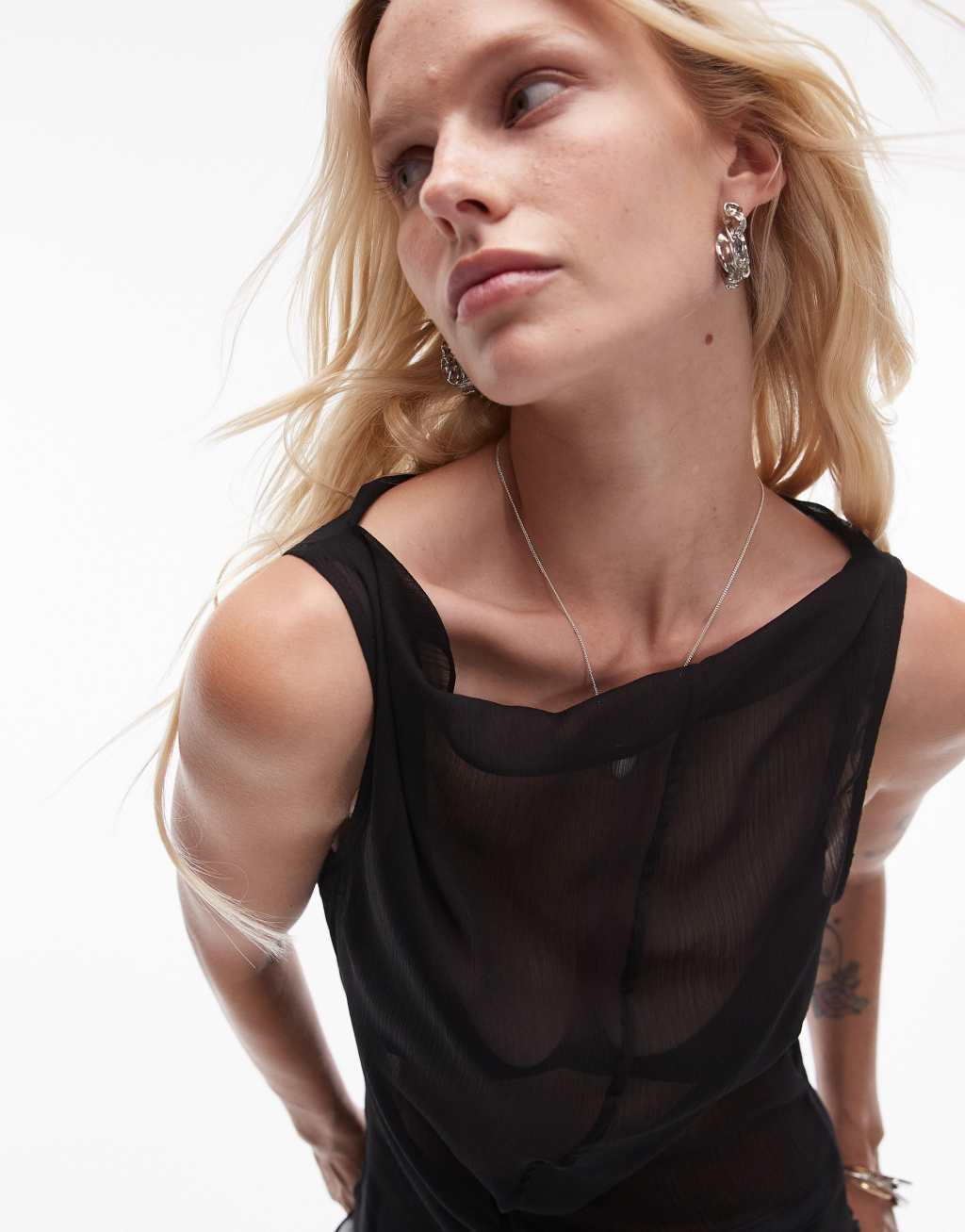 Topshop sheer sleeveless top in black Product Image